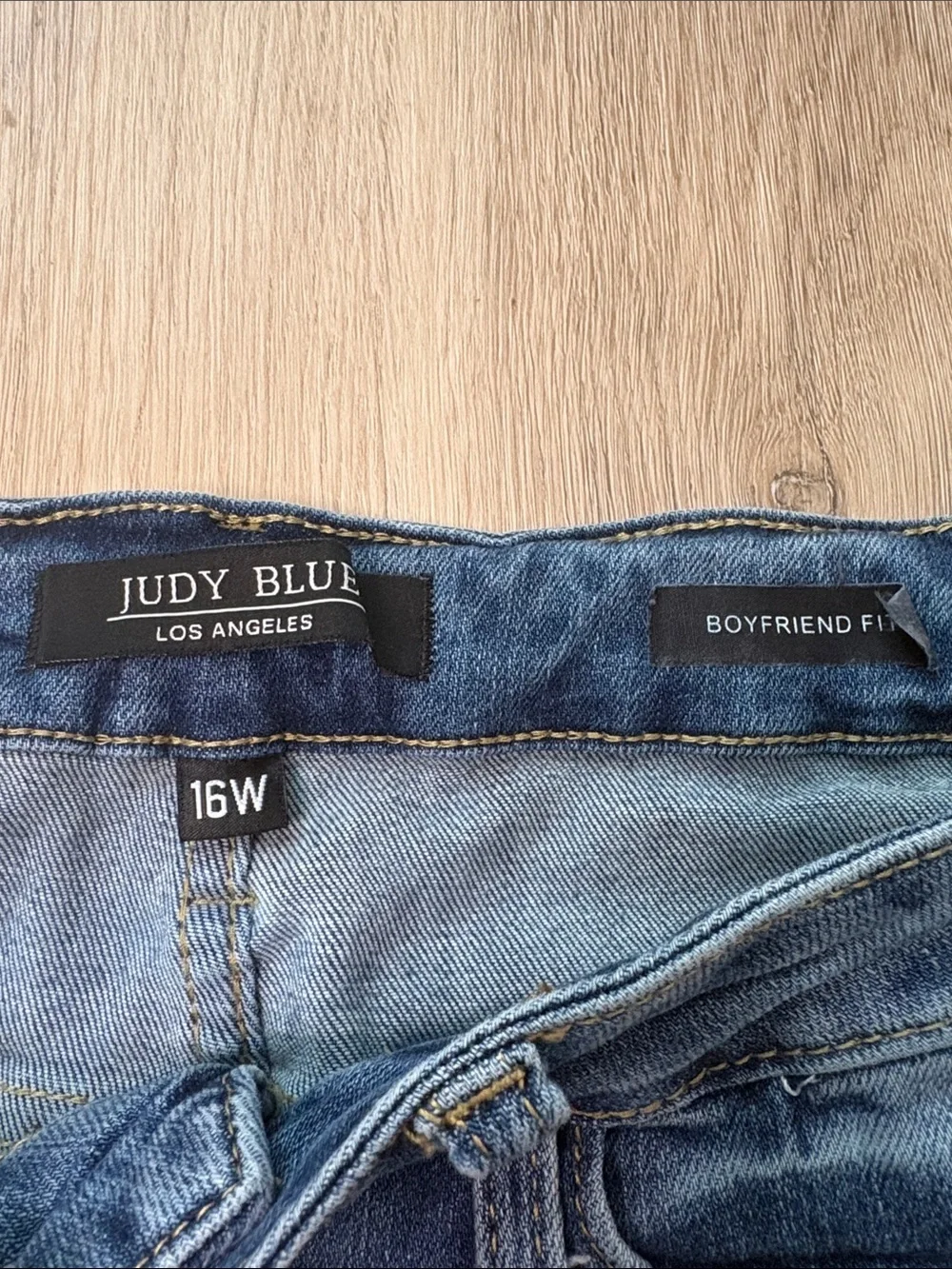 Judy Blue High Waist Cuffed Distressed Boyfriend Jeans Size 16W blue denim comfy